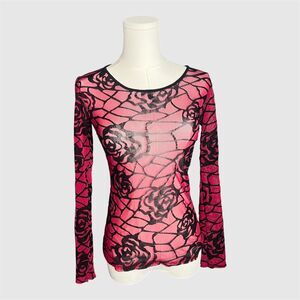 Rue 21 Whimsygoth Red & Black Micro Mesh Long Sleeve Top